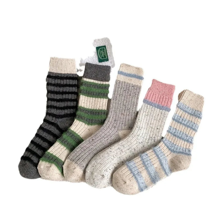 Wool Stripe Designer Socks Middle Tube