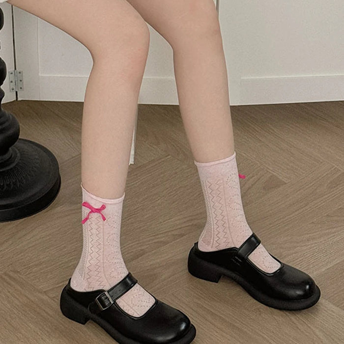 Sweet Bowknot Tied Middle Tube Socks Women Heel Bow Socks