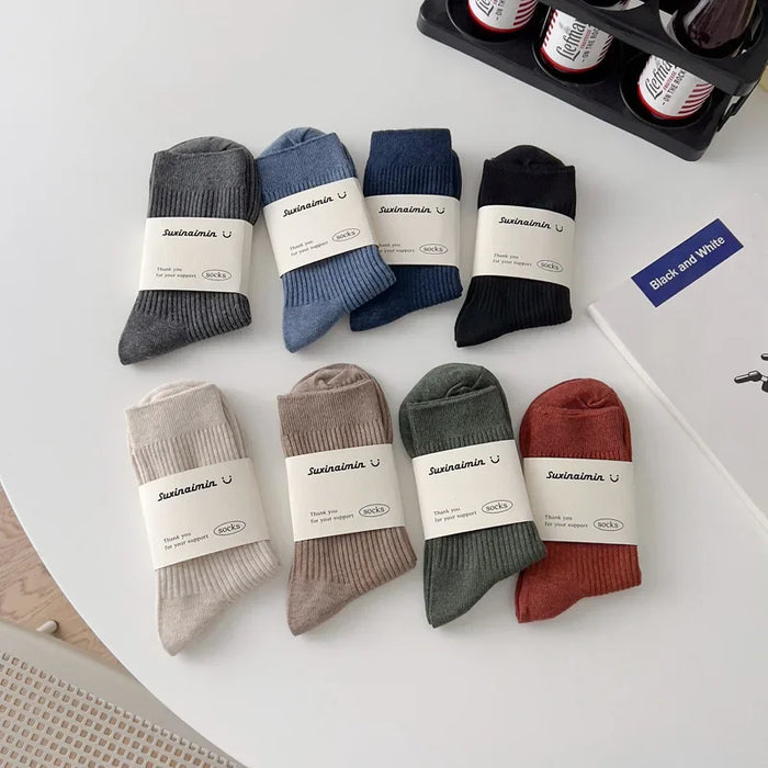 Mens Breathable Elastic Cotton Long Socks Solid Color