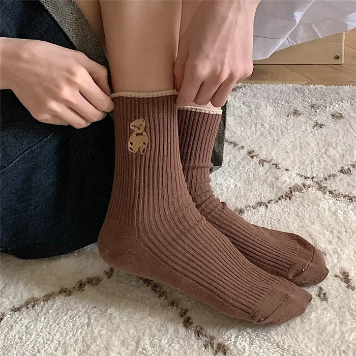 5pairs Cartoon Bear Socks Soft Cotton Socks