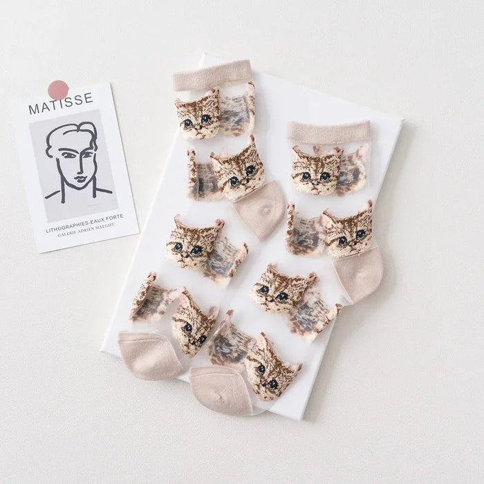 Women Transparent Cute Cat Socks
