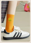 solid-color-medium-tube-socks-for-womens-fresh-smiling-face-pattern-simple-style-comfortable-breathable-girl-socks