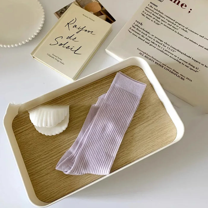Breathable solid, ballet style ultra-thin, vertical stripes mid tube socks