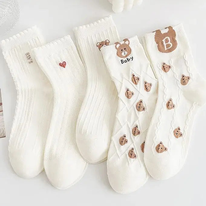 5 Pairs Medium Cartoon Stripes  High-quality Socks