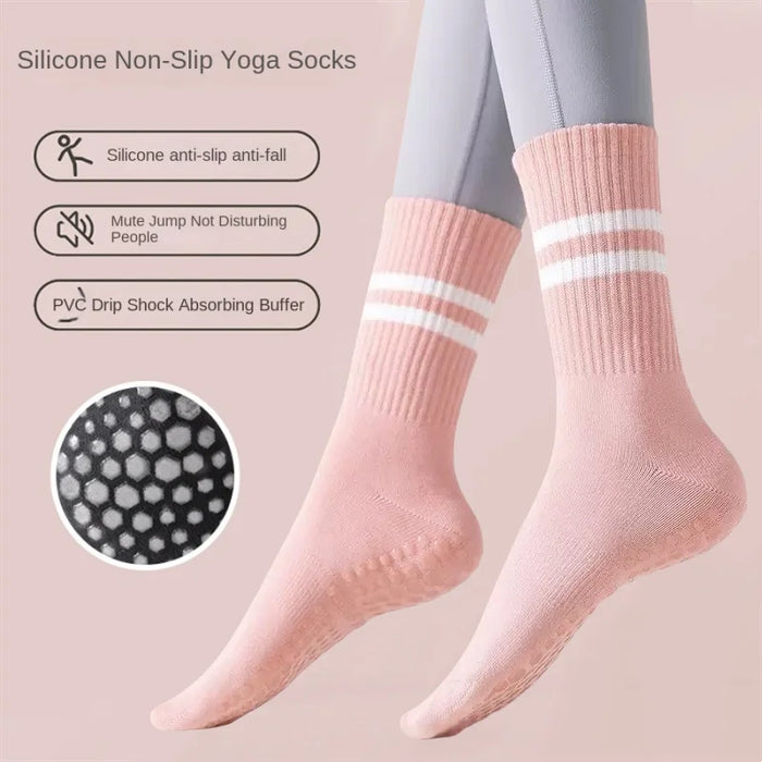 women-anti-skid-yoga-socks-grips-cotton-mid-tube-bottom-breathable-fitness-dance-barre-workout-pilates-socks-7-colors