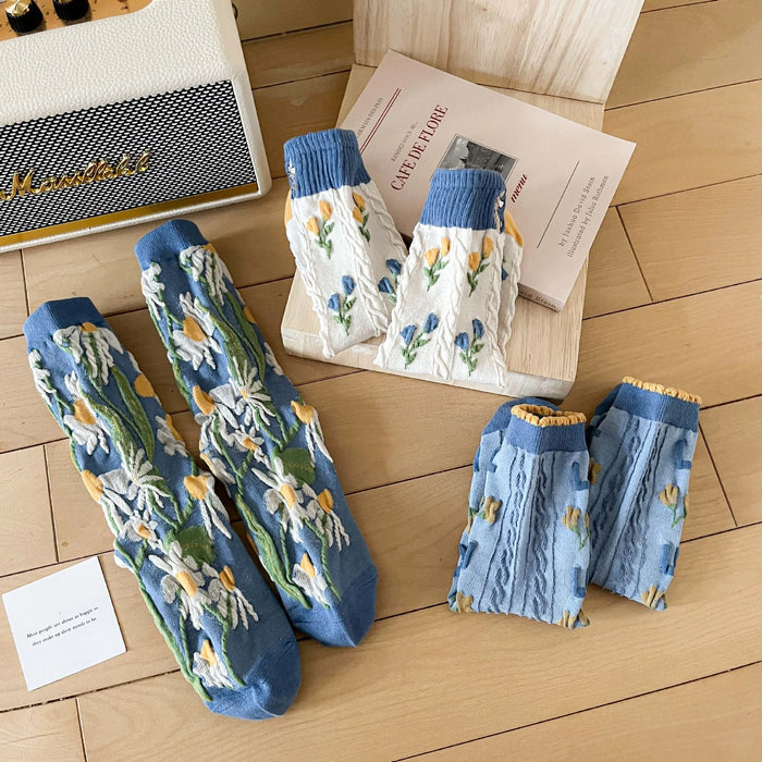 Blue Women Cartoon Print  Socks