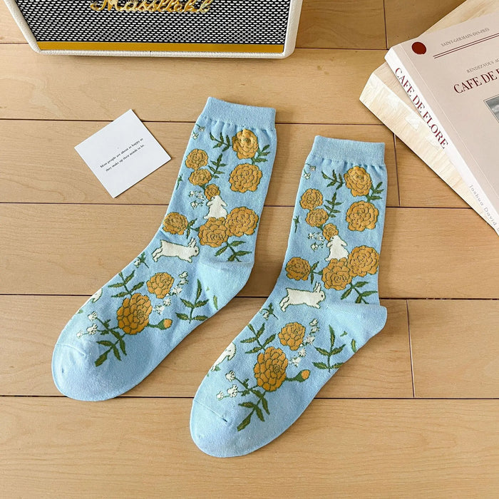 Blue Women Cartoon Print  Socks