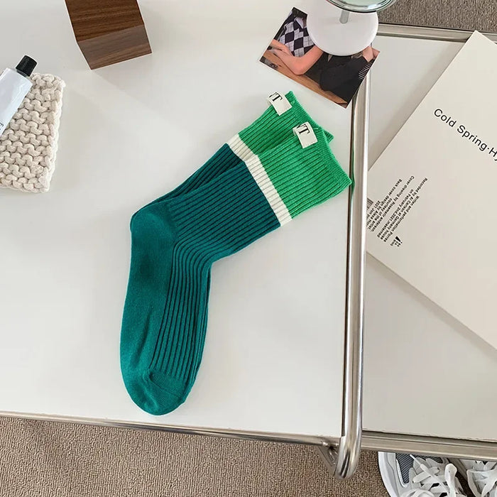 Contrast coloured socks, women's high top pile up socks