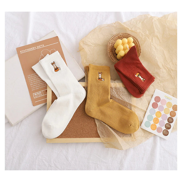 New Cute Embroidery Fox Cartoon Animal Socks