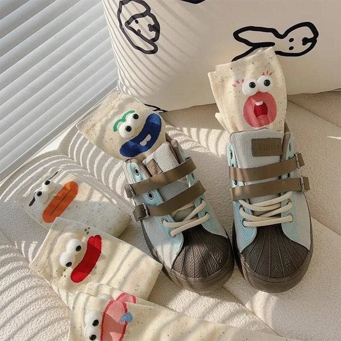 Funny Expression Women's Socks  Cartoon Big Eyes Socks