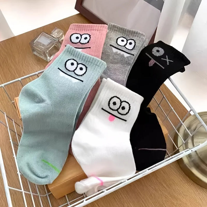 5/ Pairs Cute Expression Printed Ankle Socks