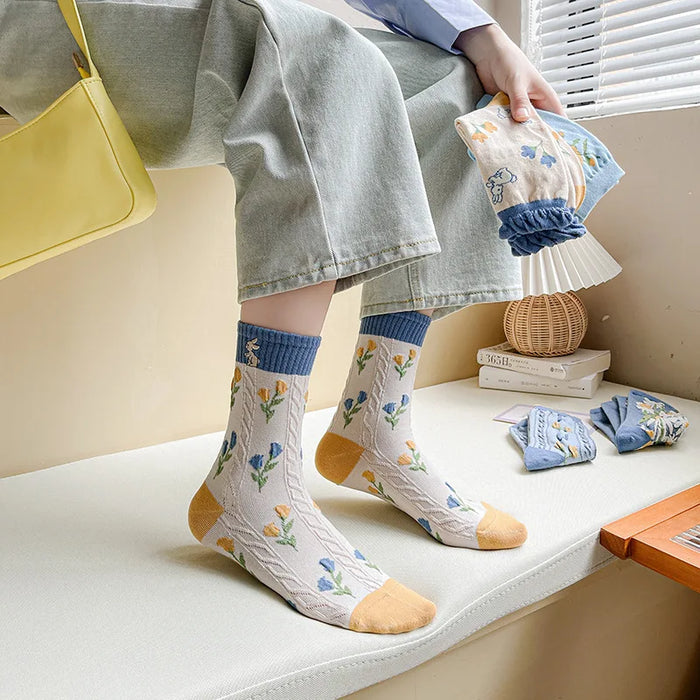Blue Women Cartoon Print  Socks