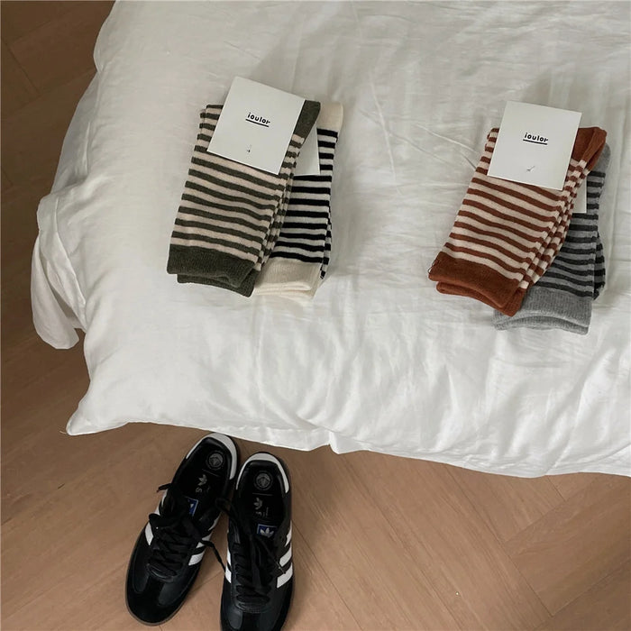 Striped Cotton Socks Women’s Breathable Middle Tube Socks