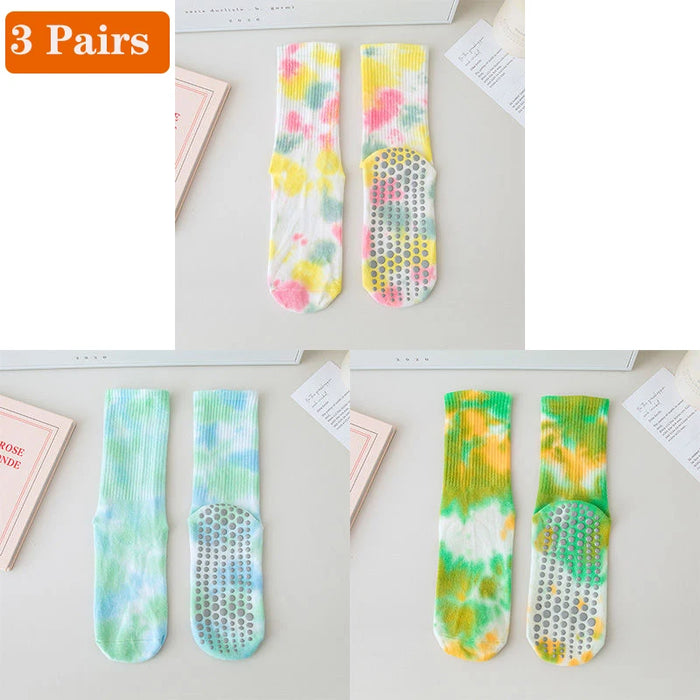 3 Pairs Non-Slip Yoga Socks for Women Colorful Gradient
