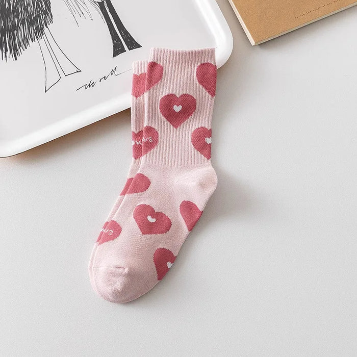 Women's Floral Heart Print Crew Socks