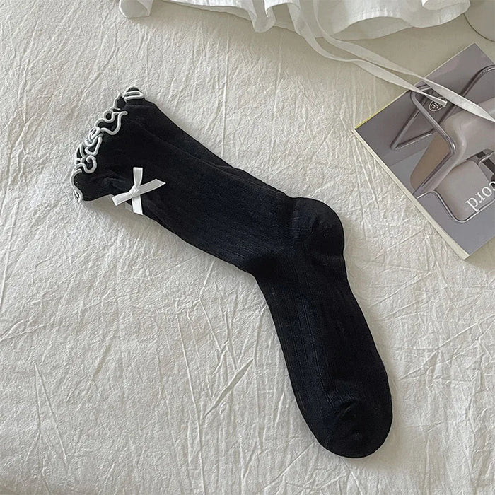 Ballet Style Cute Bowknot Ruffle Edge Pile Socks