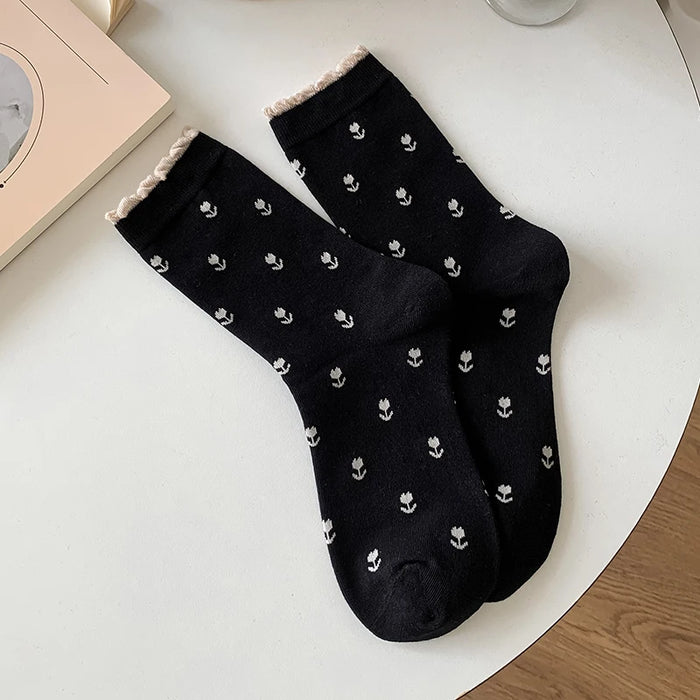 Long Breathable Retro Female Flower Socks