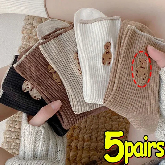 5pairs Cartoon Bear Socks Soft Cotton Socks