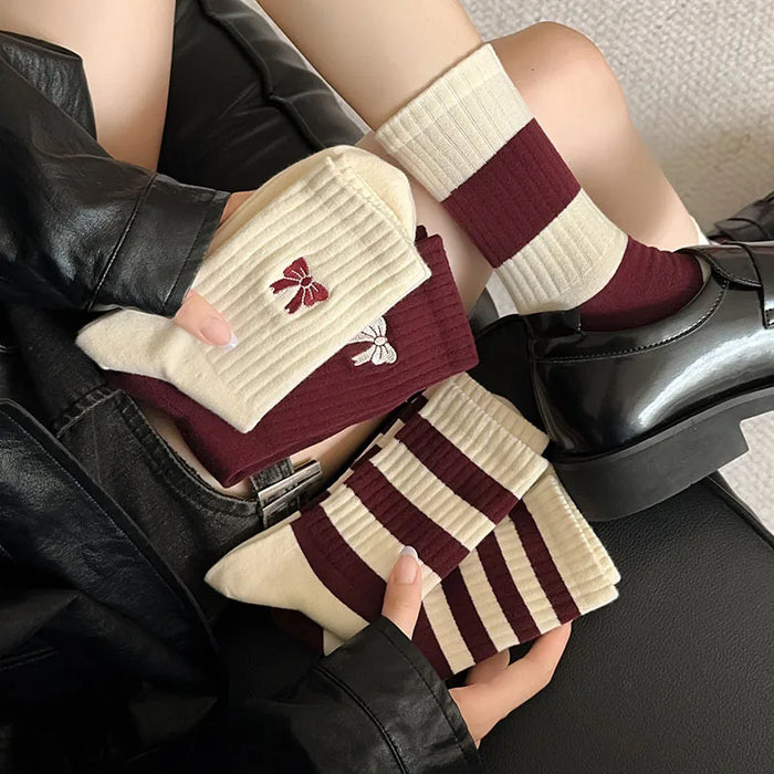 womens-cherry-color-trendy-striped-autumn-and-winter-new-mid-tube-socks-ankola-color-versatile-socks