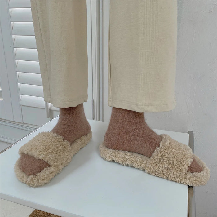 Rabbits Hair Women's Socks Solid Thermal Cashmere