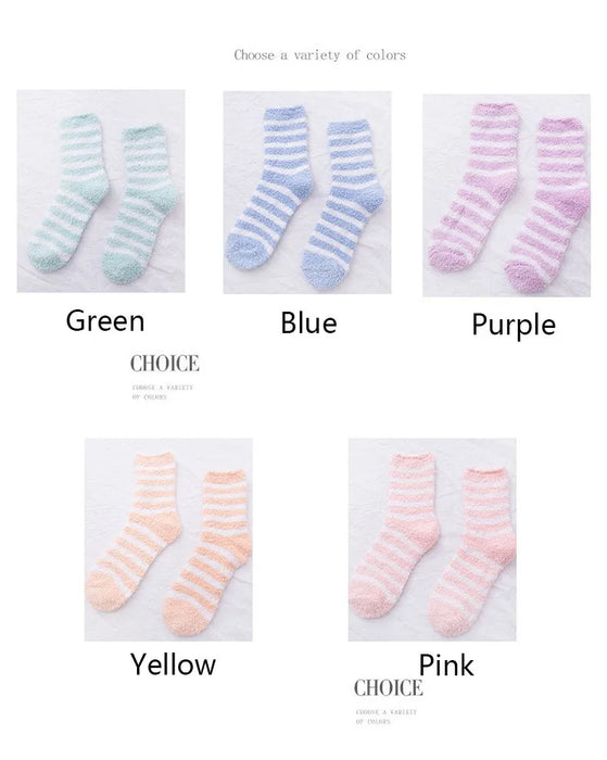 5 Pairs  Winter Striped Coral Fleece Sleep Socks