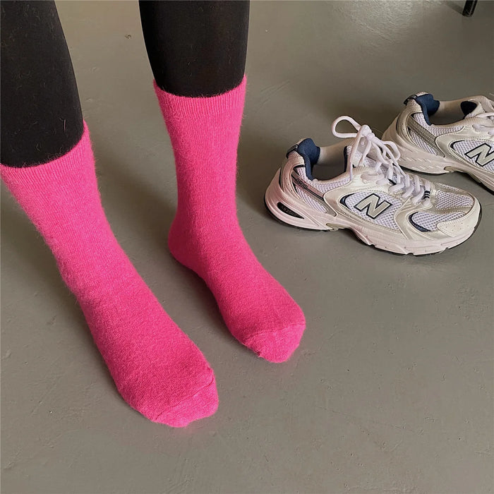 Rabbits Hair Women's Socks Solid Thermal Cashmere