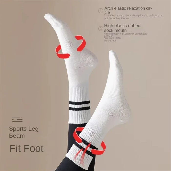 women-anti-skid-yoga-socks-grips-cotton-mid-tube-bottom-breathable-fitness-dance-barre-workout-pilates-socks-7-colors