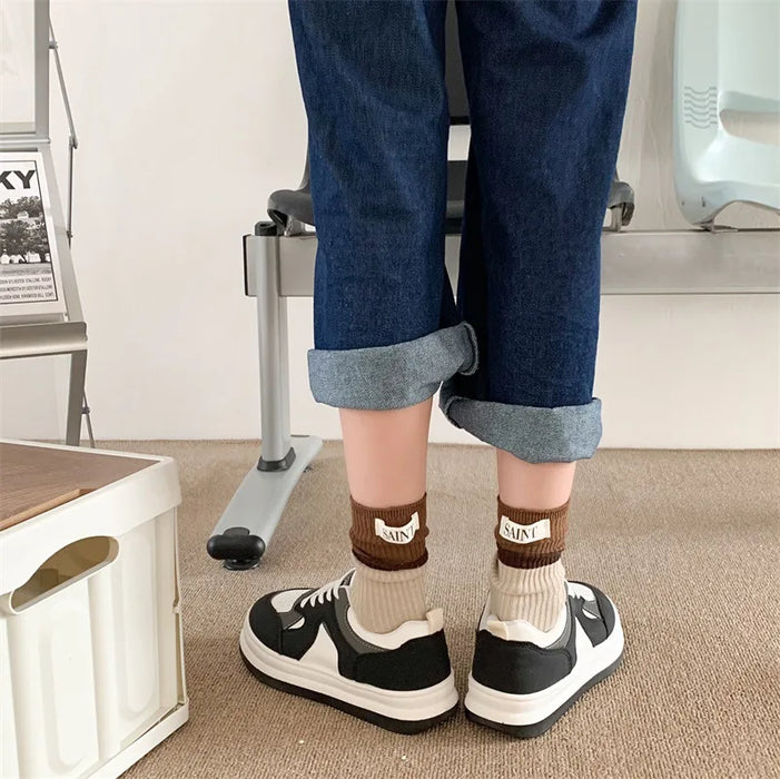 Contrast coloured socks, women's high top pile up socks