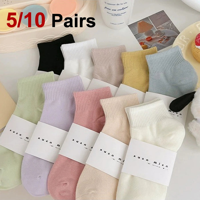 5/10 Pairs Women Macaron Colored Short Socks