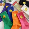 solid-color-medium-tube-socks-for-womens-fresh-smiling-face-pattern-simple-style-comfortable-breathable-girl-socks