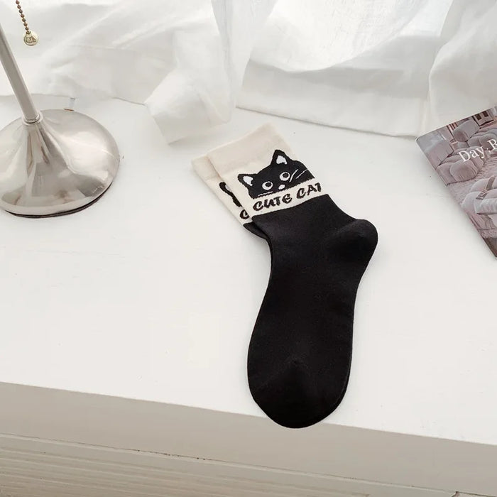Fashion Cat Cartoon Socks, Breathable Long Causal