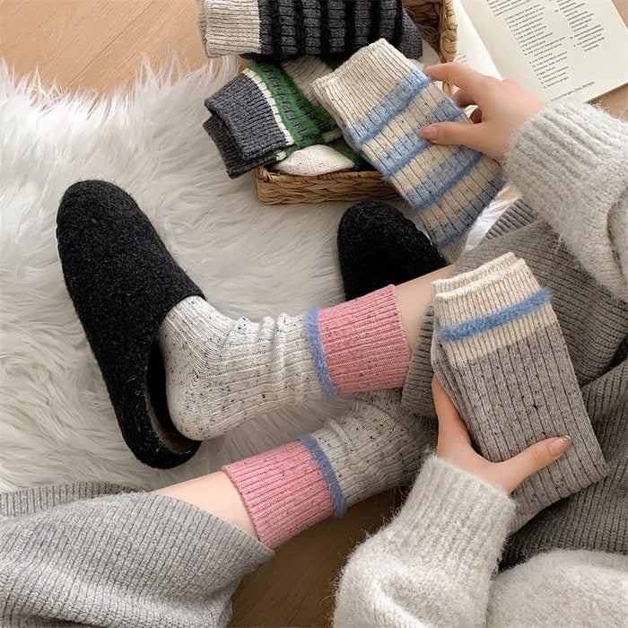 Wool Stripe Designer Socks Middle Tube