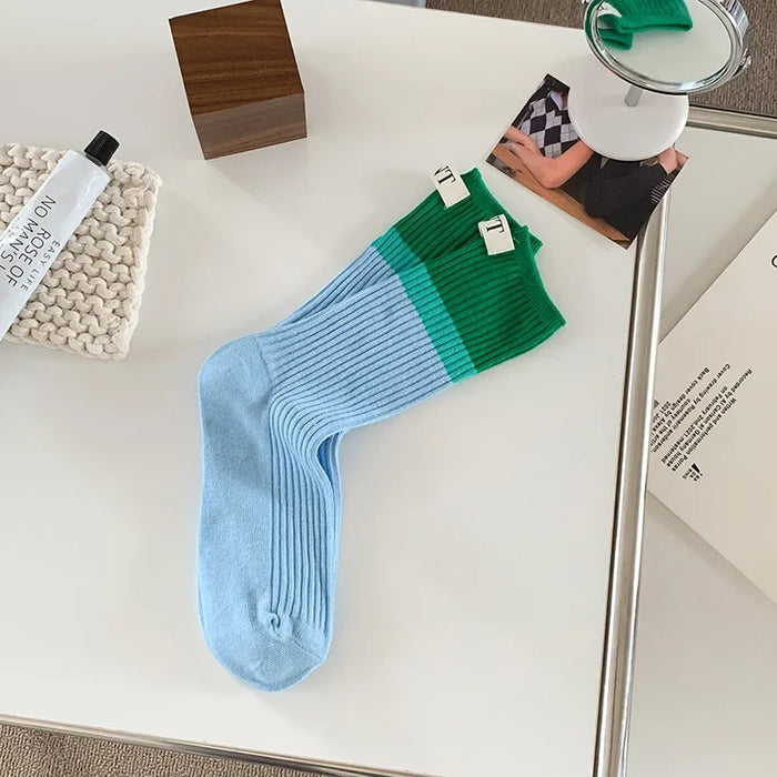 Contrast coloured socks, women's high top pile up socks