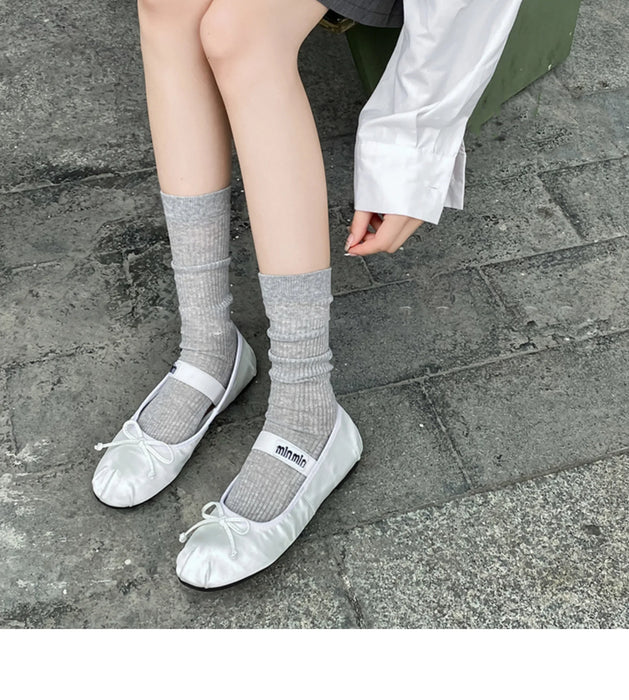 Breathable solid, ballet style ultra-thin, vertical stripes mid tube socks