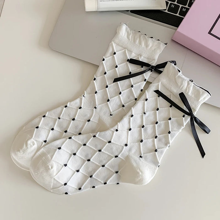 Trendy Sweet Crew Socks Bow Striped