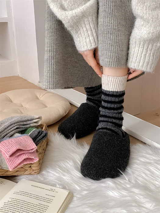 Wool Stripe Designer Socks Middle Tube