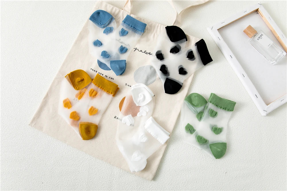 Transparent Women Socks Comfortable  Heart Pattern