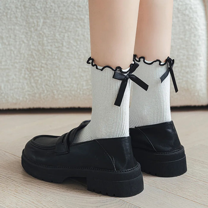 Ballet Style Cute Bowknot Ruffle Edge Pile Socks