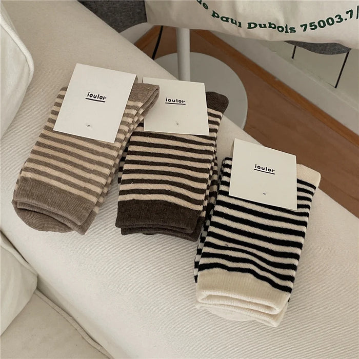 Striped Cotton Socks Women’s Breathable Middle Tube Socks