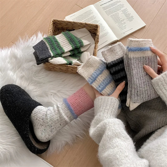 Wool Stripe Designer Socks Middle Tube