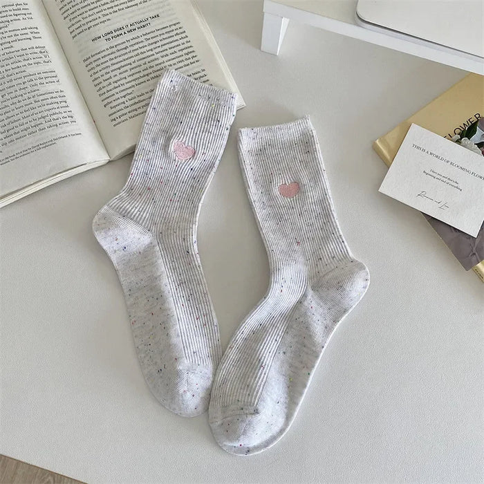 Polka Dot Embroidered Heart Socks