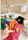 solid-color-medium-tube-socks-for-womens-fresh-smiling-face-pattern-simple-style-comfortable-breathable-girl-socks