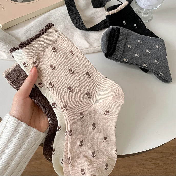 Long Breathable Retro Female Flower Socks