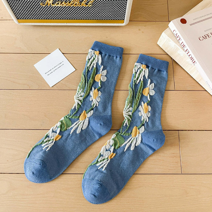Blue Women Cartoon Print  Socks