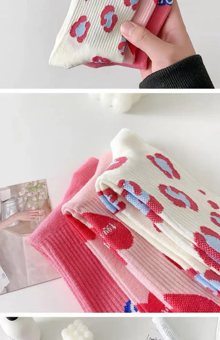 Women's Floral Heart Print Crew Socks