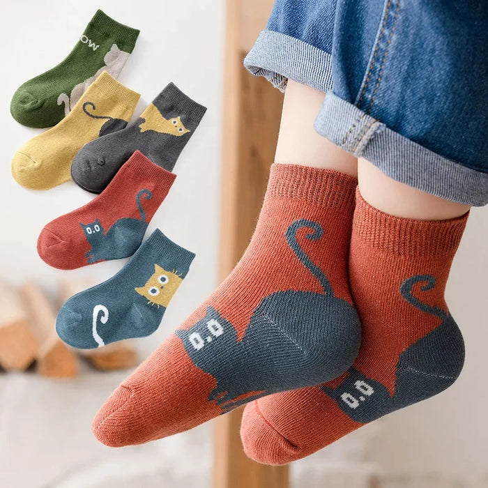 5-pairs-of-four-season-baby-socks-spring-fall-cartoon-kitten-winter-mid-tube-kidsrens-socks-boys-and-girls-kidsrens-socks