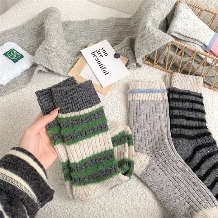 Wool Stripe Designer Socks Middle Tube