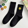 solid-color-medium-tube-socks-for-womens-fresh-smiling-face-pattern-simple-style-comfortable-breathable-girl-socks