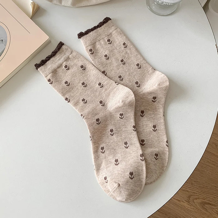 Long Breathable Retro Female Flower Socks