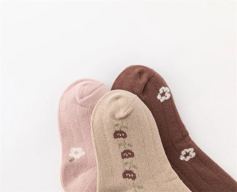 Flower Striped Knee High Long Thermal Kids Socks